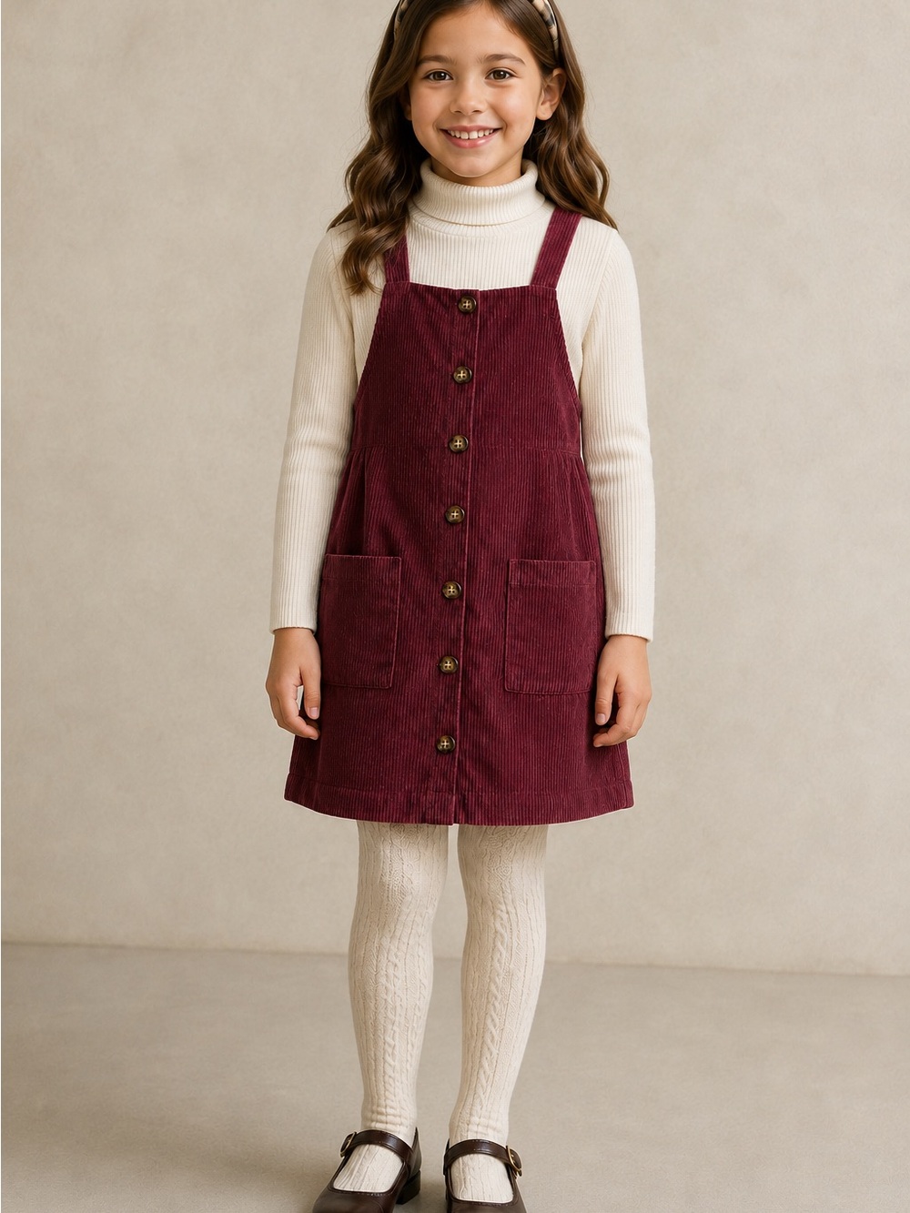 Love Squared Corduroy Button-Front Pinafore Dress in Burgundy ~ size 7